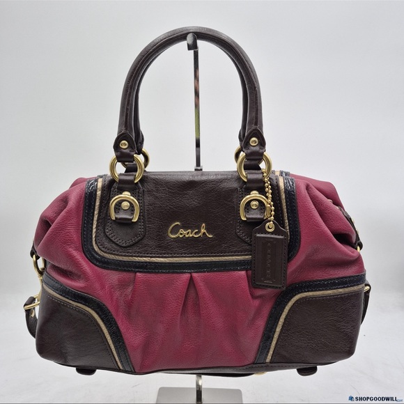 COACH Ashley Patent Leather Handbag Magenta Brown Gold - Picture 1 of 4
